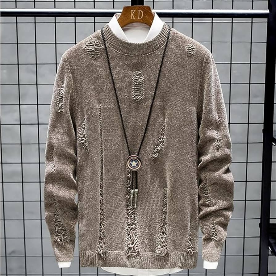 Amazon.co.jp: YTRHRF メンズ セーター 春秋 リップド ゆったり風